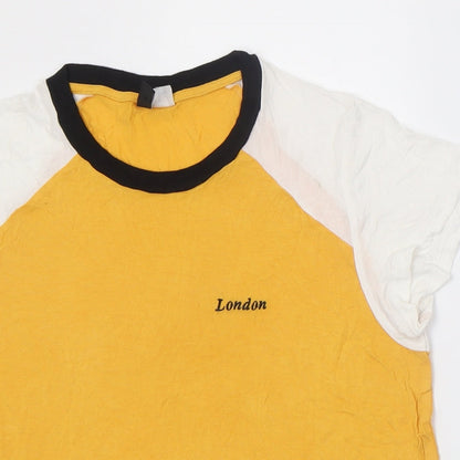 Preloved H&M Womens Yellow  Viscose Basic T-Shirt Size M Collared - London - Detail