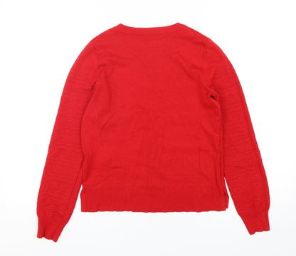 Preloved Oasis Womens Red Round Neck  Viscose Pullover Jumper Size S - Back