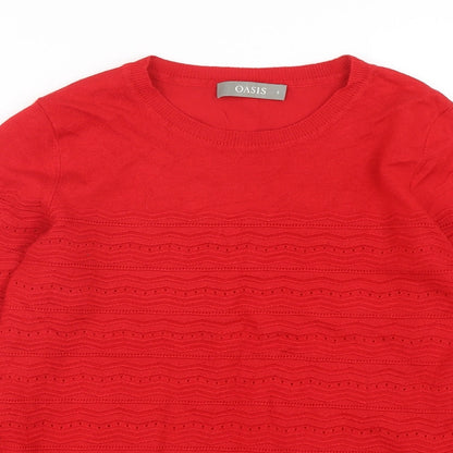 Preloved Oasis Womens Red Round Neck  Viscose Pullover Jumper Size S - Detail
