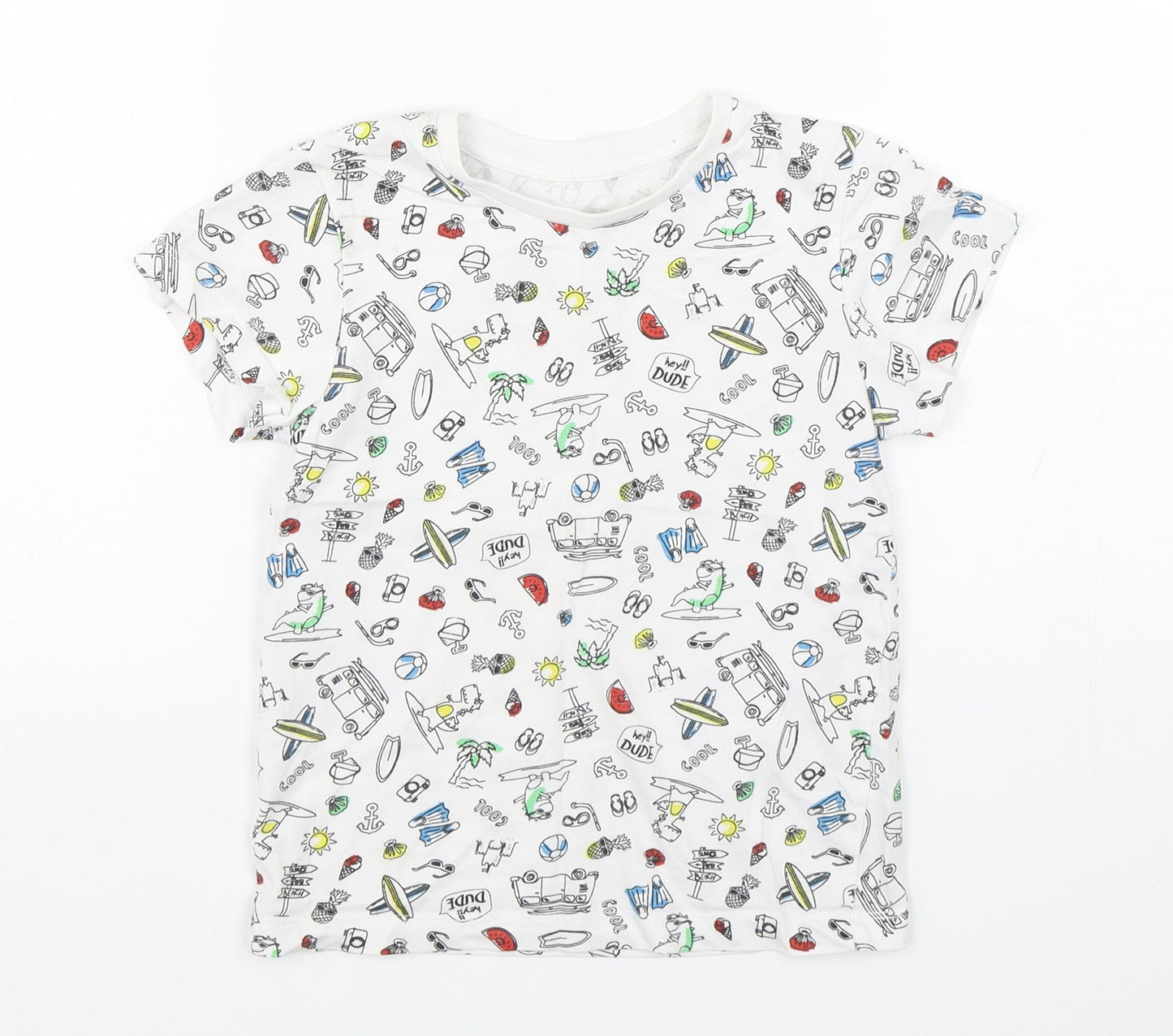 Matalan  Boys Multicoloured Geometric Cotton Basic T-Shirt Size 5-6 Years Round Neck Pullover - Beach