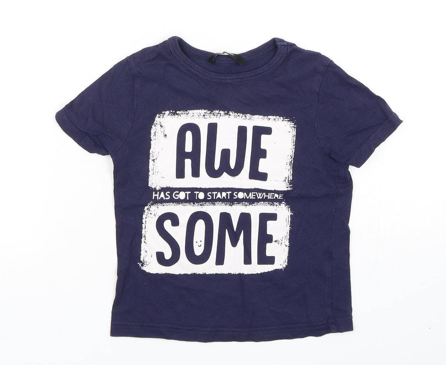 George Boys Blue  Cotton Basic T-Shirt Size 2-3 Years Round Neck Pullover