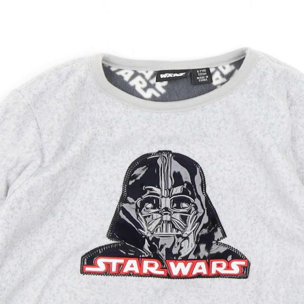 Primark Boys Grey Solid Polyester  Pyjama Top Size 6-7 Years  Pullover - Star Wars