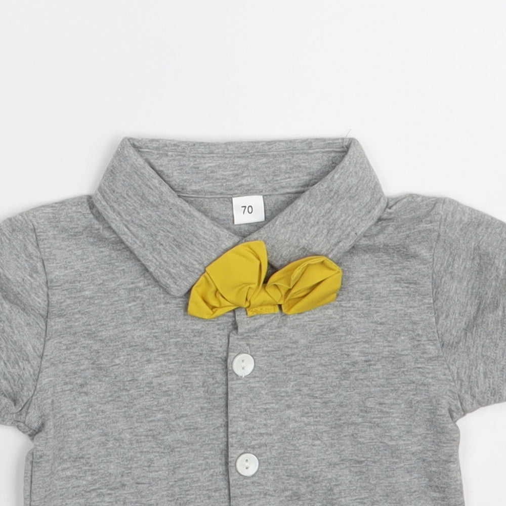 SheIn Boys Grey  Cotton Basic Button-Up Size 6-9 Months Collared Button