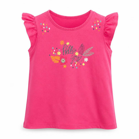 Losan Girls Pink  100% Cotton Basic T-Shirt Size 6 Years Round Neck  - Hello Girl