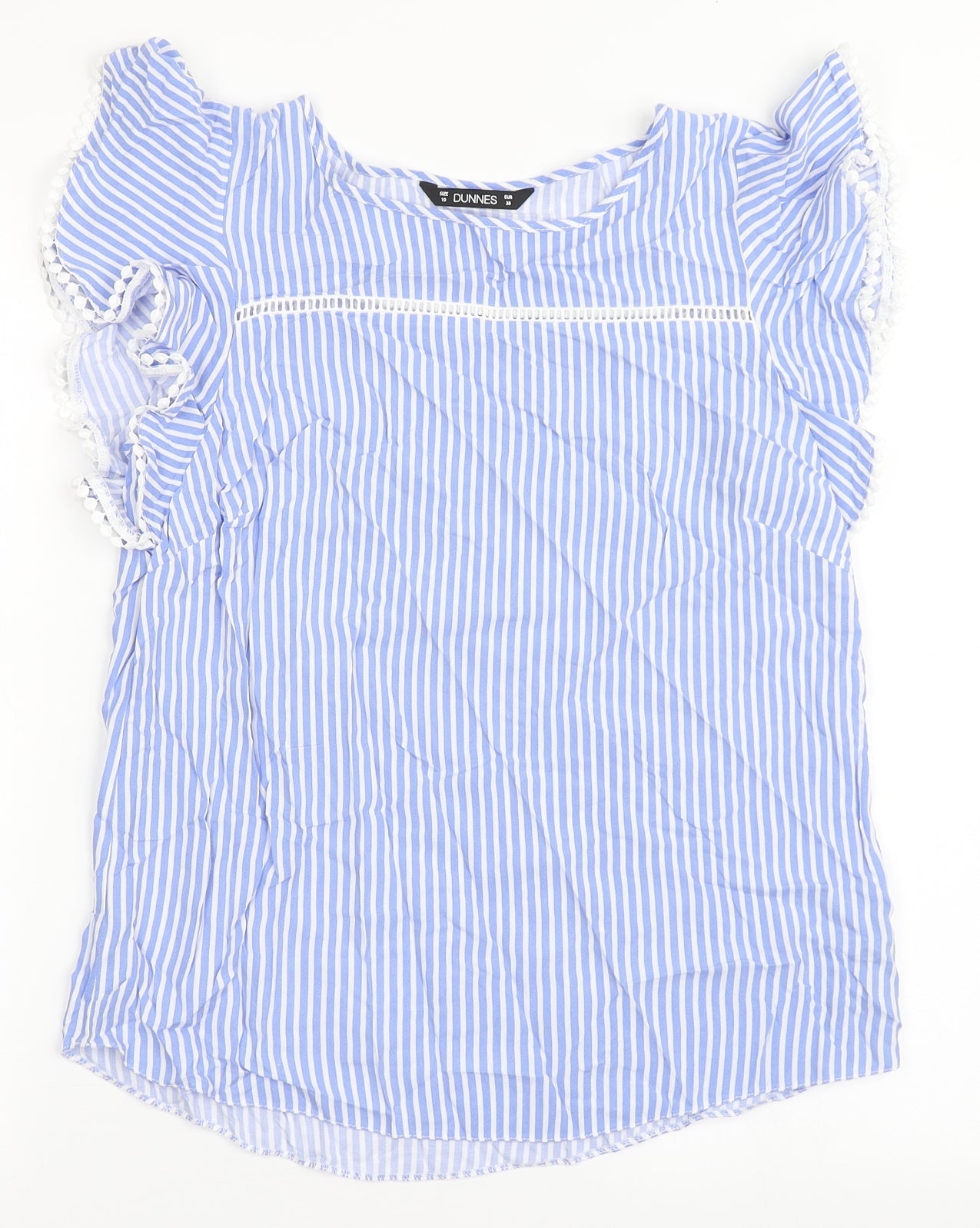 Dunnes Stores Womens Blue Striped Viscose Basic Blouse Size 10 Round Neck