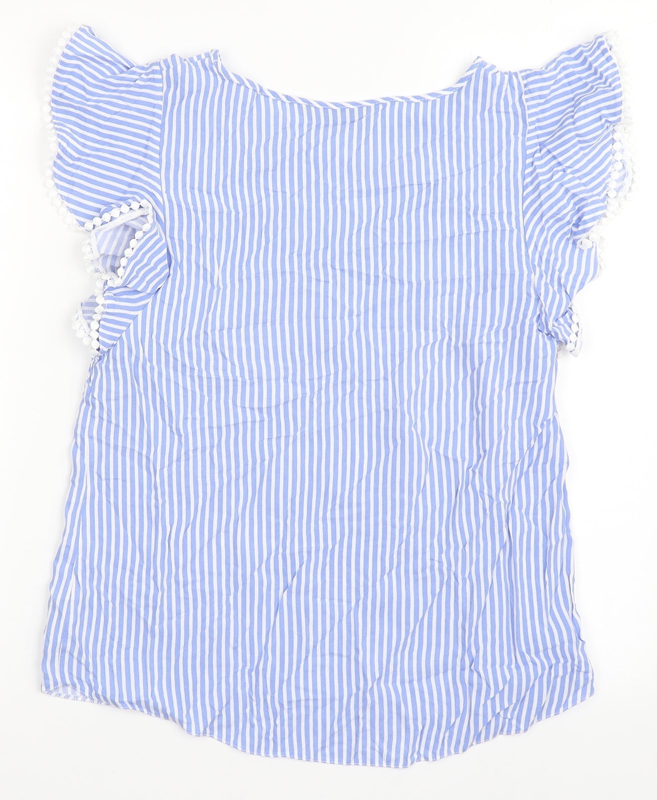 Dunnes Stores Womens Blue Striped Viscose Basic Blouse Size 10 Round Neck