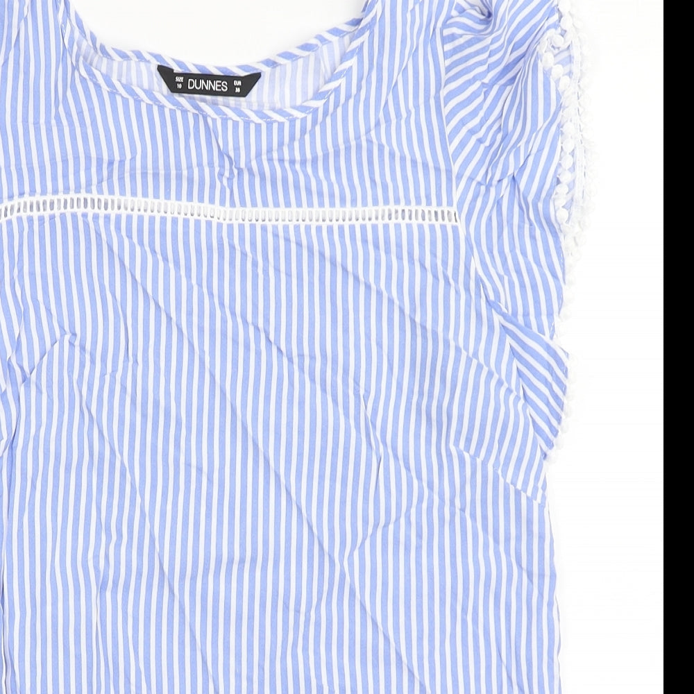 Dunnes Stores Womens Blue Striped Viscose Basic Blouse Size 10 Round Neck
