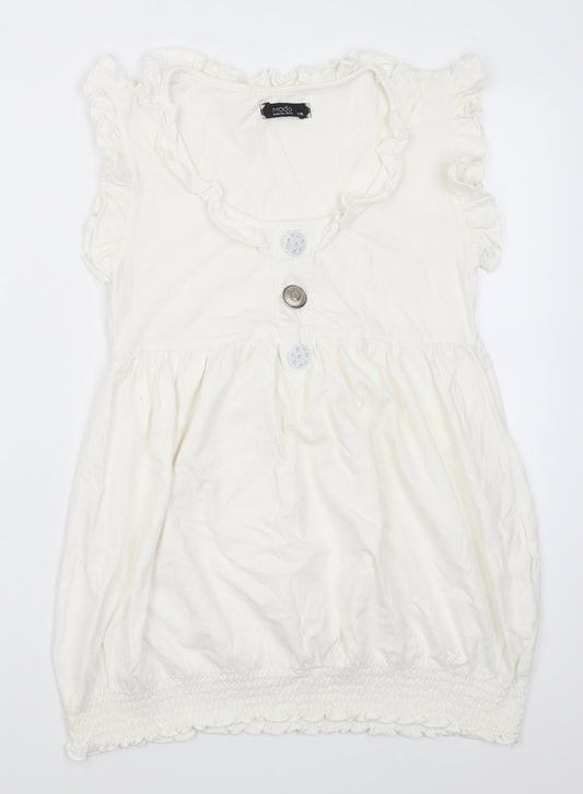 MODO Womens White  Cotton Tunic T-Shirt Size M Scoop Neck