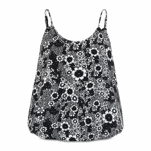 F&F Womens Black Floral Viscose Basic Tank Size 12 Round Neck