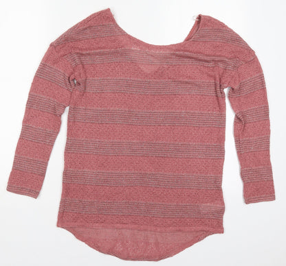 Preloved NEXT Womens Pink Round Neck Striped Viscose Pullover Jumper Size 8 - Front