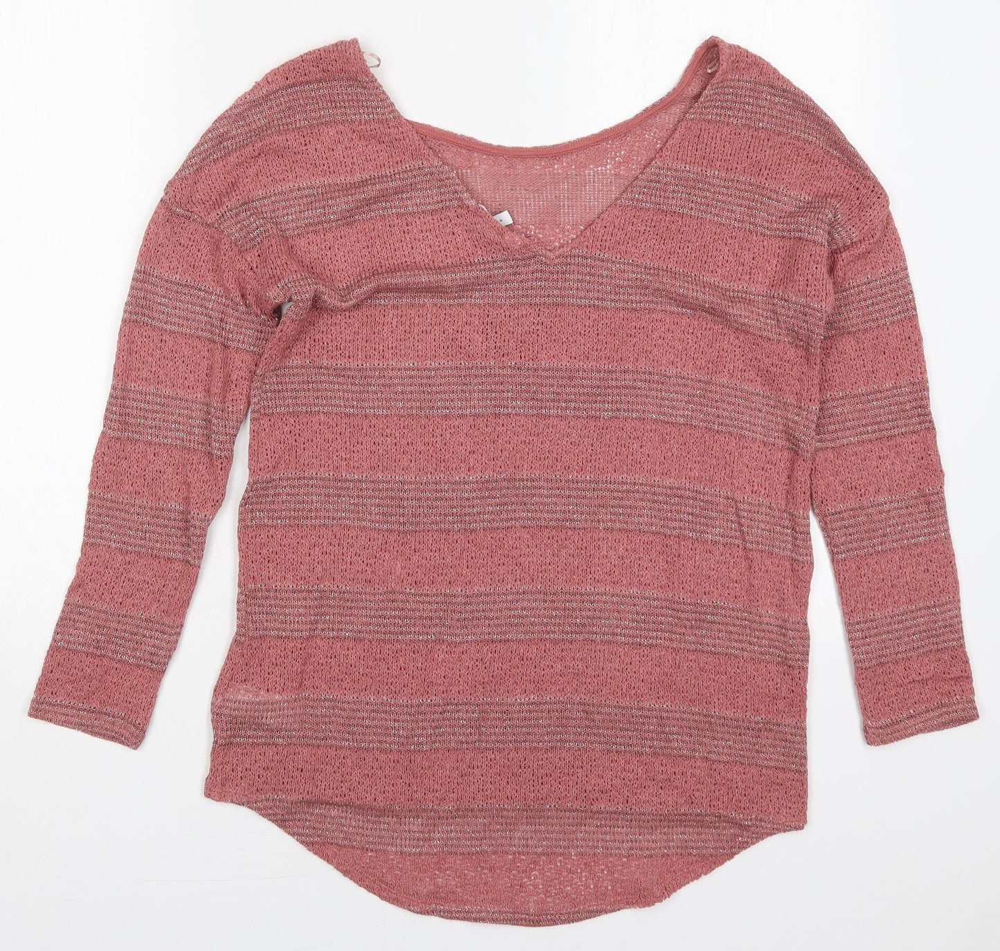 NEXT Womens Pink Round Neck Striped Viscose Pullover Jumper Size 8