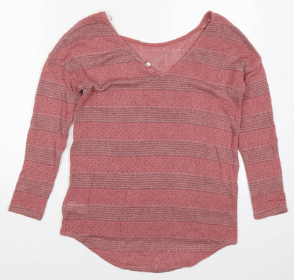 Preloved NEXT Womens Pink Round Neck Striped Viscose Pullover Jumper Size 8 - Back