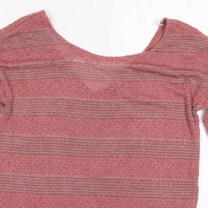 Preloved NEXT Womens Pink Round Neck Striped Viscose Pullover Jumper Size 8 - Detail