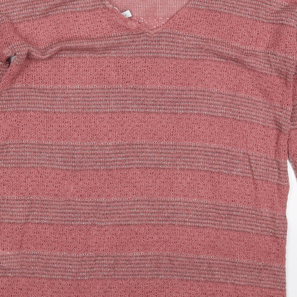 NEXT Womens Pink Round Neck Striped Viscose Pullover Jumper Size 8