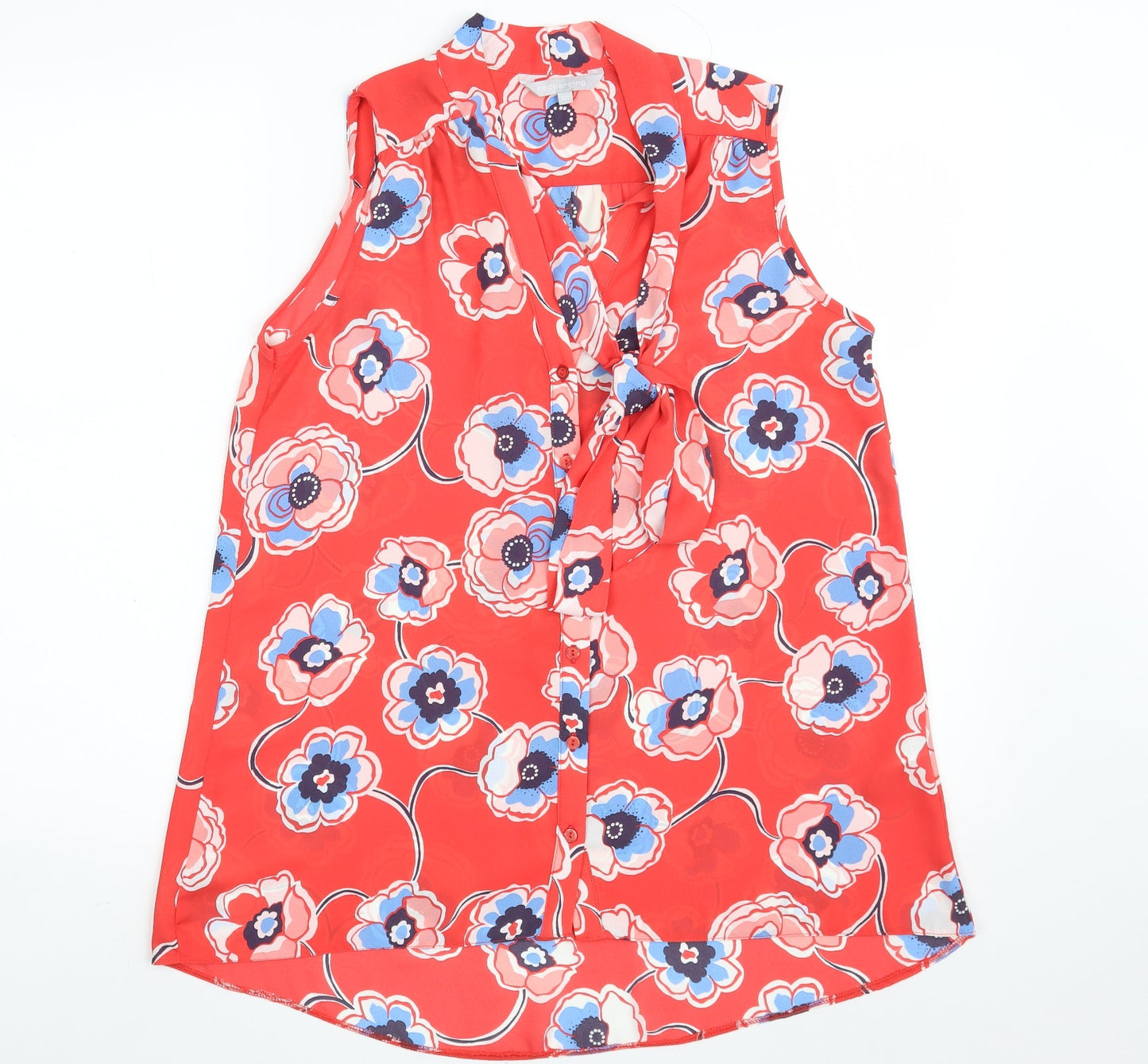 Red Herring Womens Red Floral Polyester Basic Button-Up Size 12 V-Neck