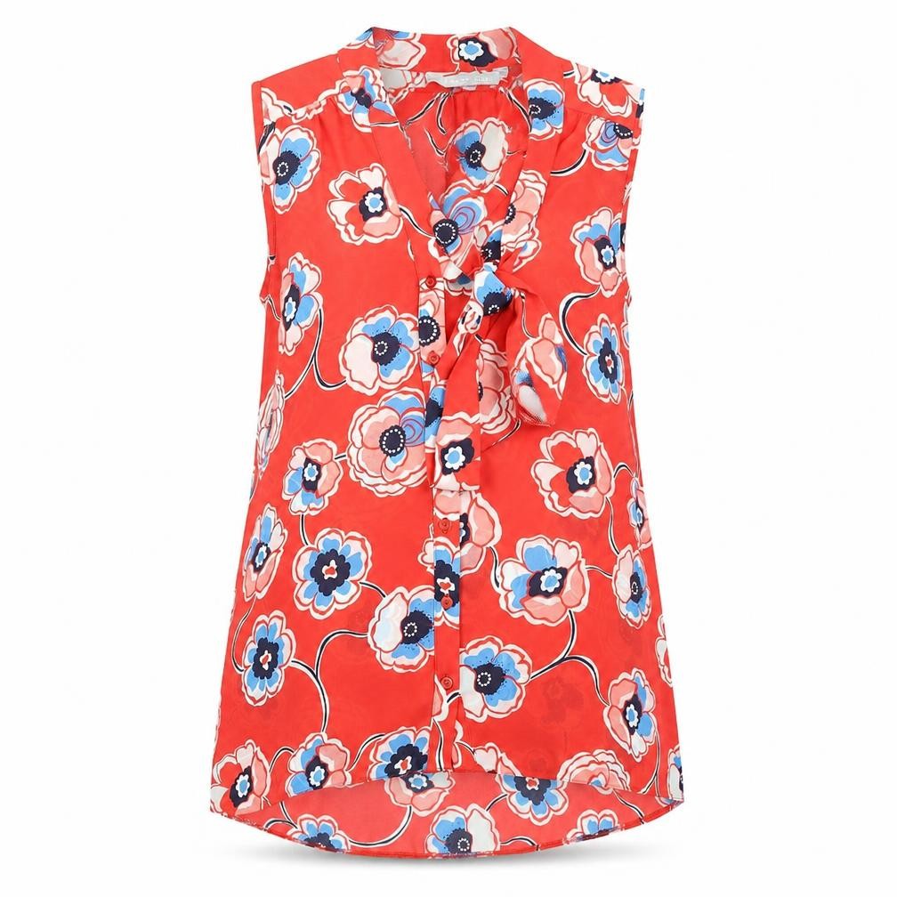 Red Herring Womens Red Floral Polyester Basic Button-Up Size 12 V-Neck