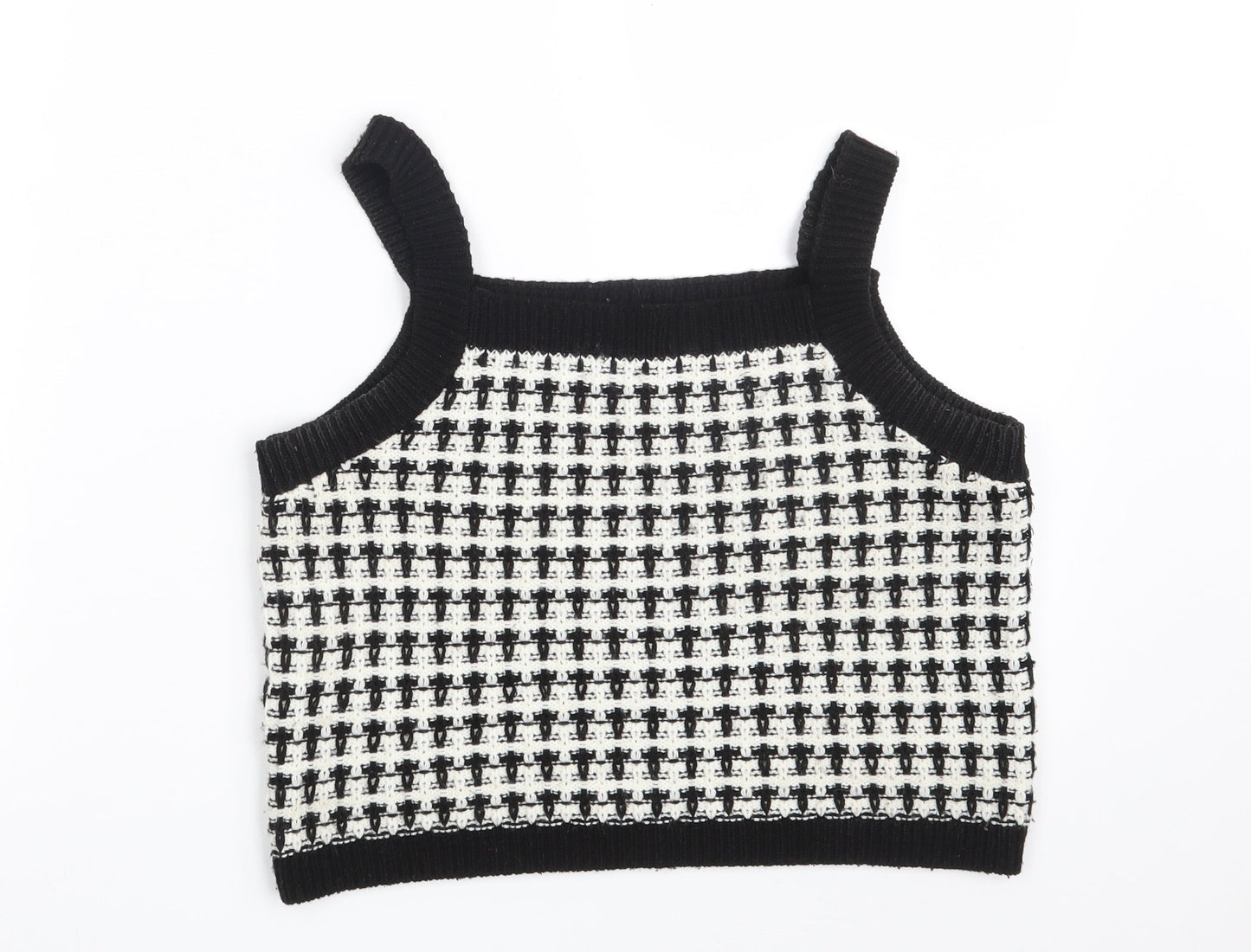 Primark Womens Black Square Neck Geometric Acrylic Pullover Jumper Size 10   - Cropped