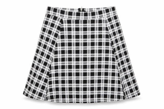 H&M Womens Black Check Viscose A-Line Skirt Size L   Zip