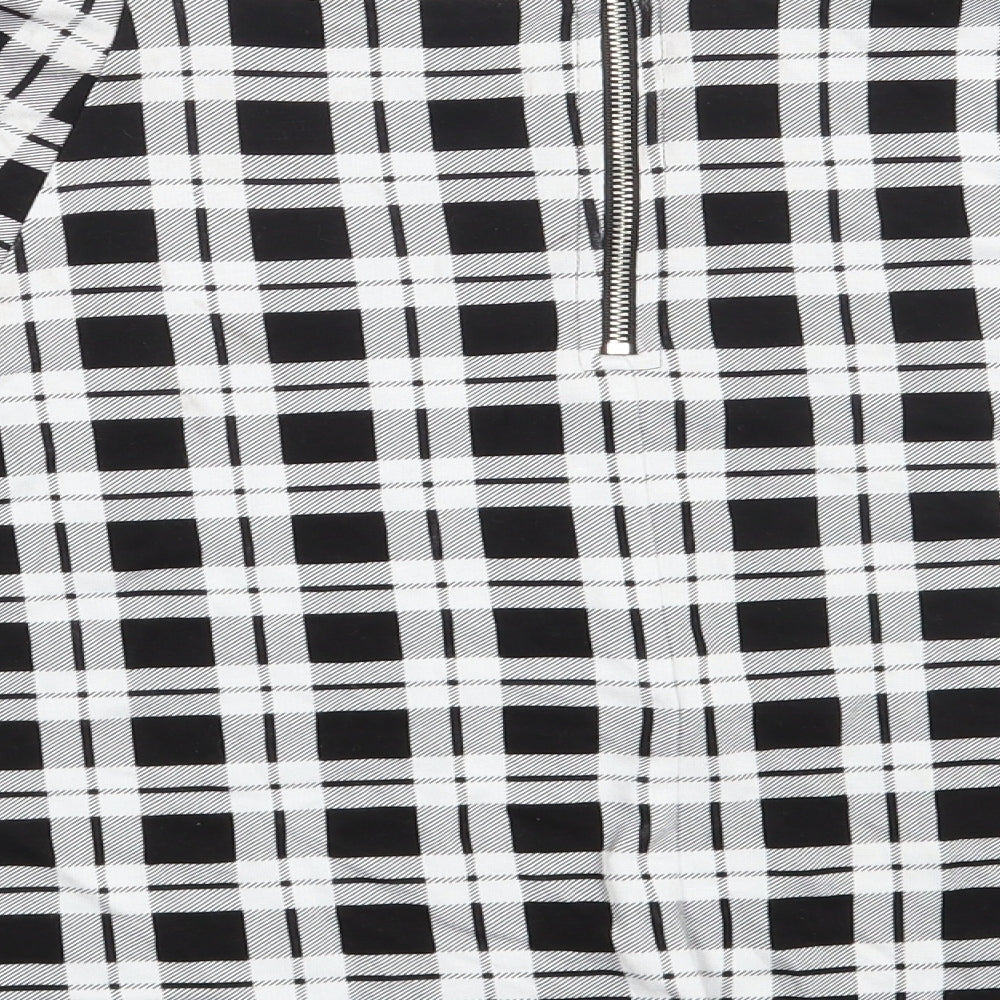 H&M Womens Black Check Viscose A-Line Skirt Size L   Zip