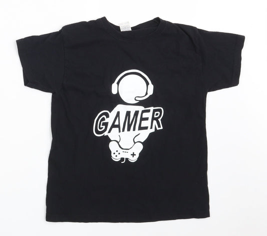 Fruit of the Loom Boys Black  100% Cotton Pullover T-Shirt Size 7-8 Years Round Neck  - Gamer