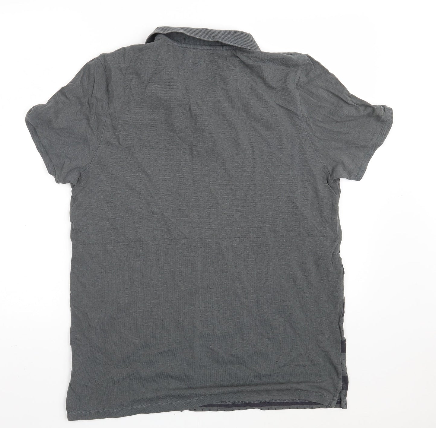 ASOS Mens Grey Striped 100% Cotton  Polo Size L Collared Button
