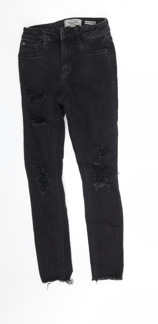 New Look Girls Black  Cotton Jegging Jeans Size 12 Years  Slim Zip - Distressed