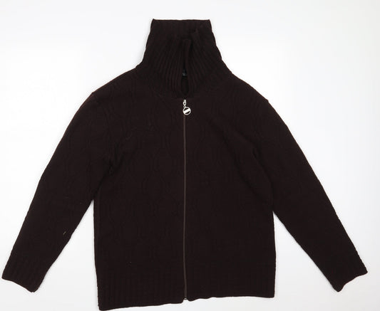 NEW CHOICE Mens Brown High Neck Argyle/Diamond Acrylic Full Zip Jumper Size L