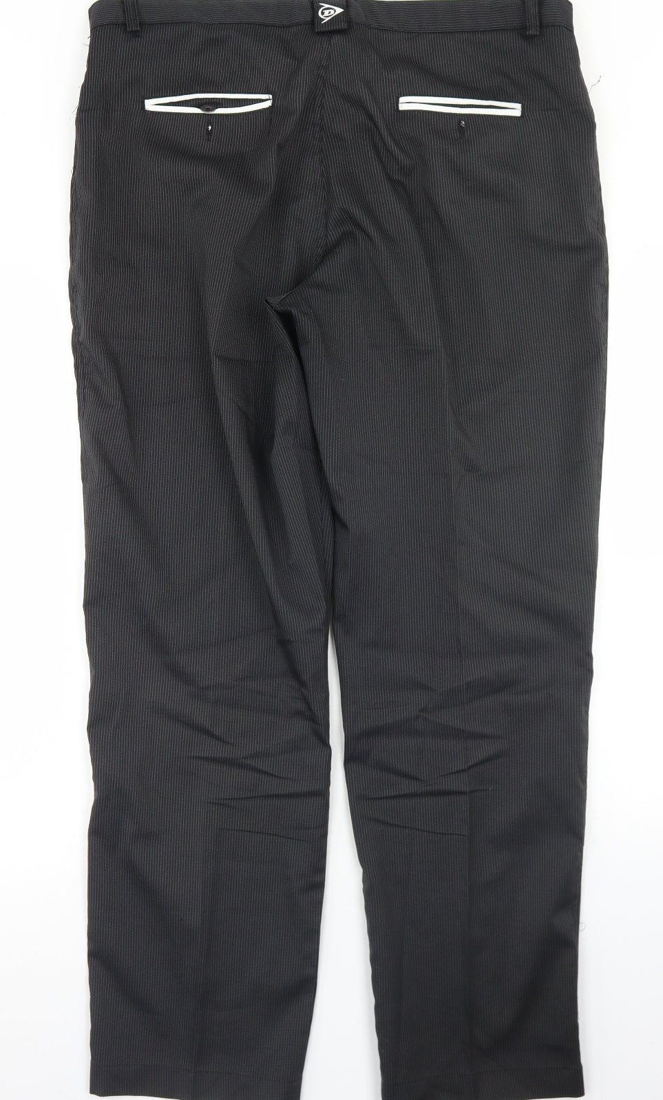 Dunlop Mens Black Striped Polyester Dress Pants Trousers Size 36 in L31 in Regular Button
