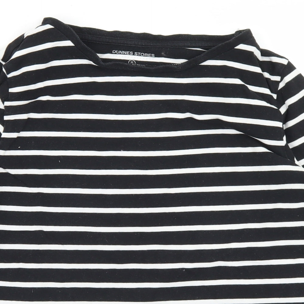 Dunnes Stores Womens Black Striped Cotton Basic T-Shirt Size S Crew Neck
