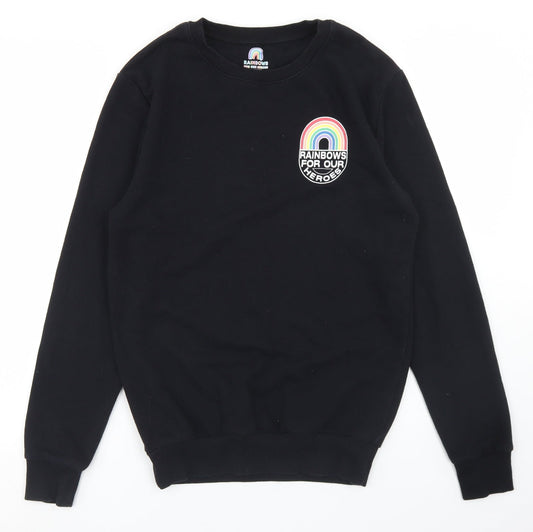 F&F Womens Black  Cotton Pullover Sweatshirt Size S   - Rainbows