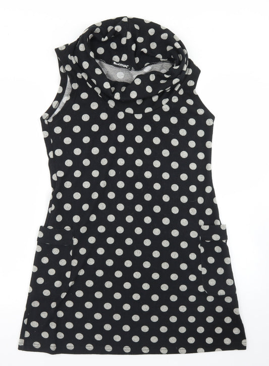 Funky Fish Womens Black Polka Dot Polyester A-Line  Size L  Roll Neck