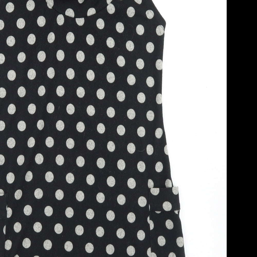 Funky Fish Womens Black Polka Dot Polyester A-Line  Size L  Roll Neck