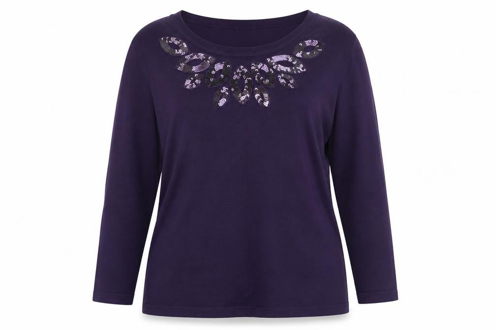 Bonmarché Womens Purple Round Neck Viscose Pullover Jumper Size M