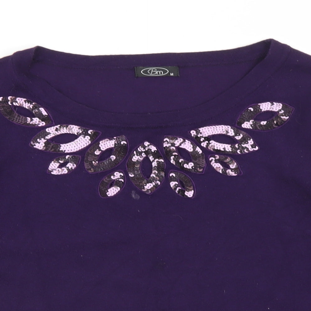 BM Womens Purple Round Neck  Viscose Pullover Jumper Size M