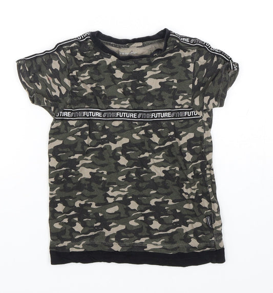 Primark Boys Green Camouflage Cotton Basic T-Shirt Size 4-5 Years Round Neck Pullover