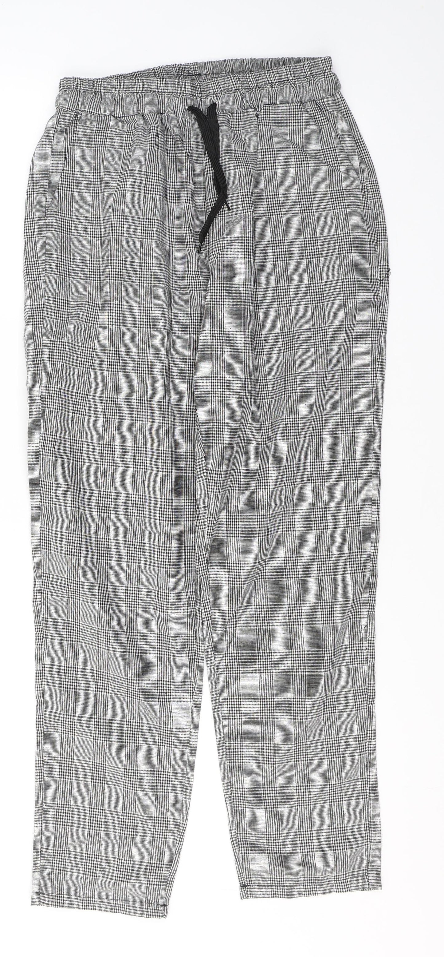 Preworn Womens Black Plaid Polyester Trousers  Size M L28 in Regular