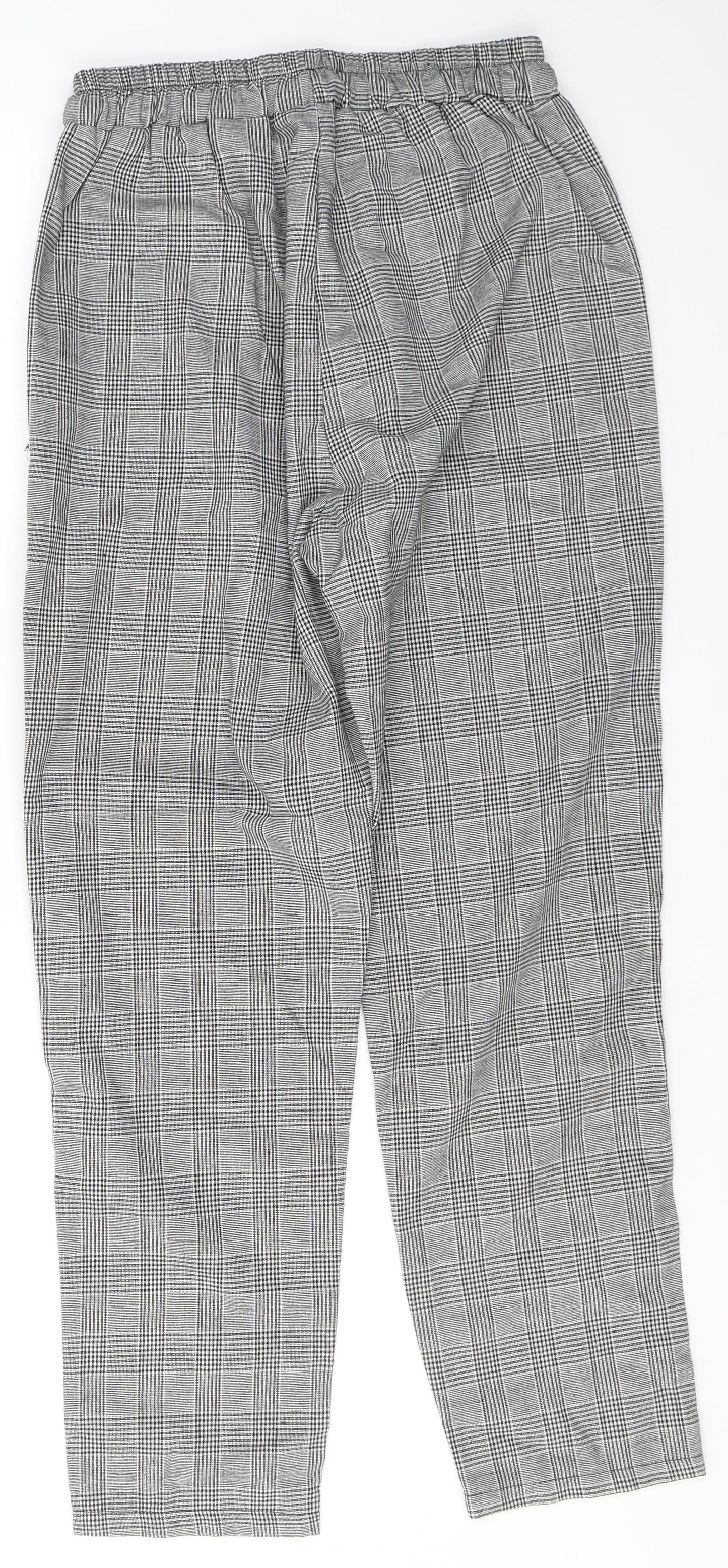 Preworn Womens Black Plaid Polyester Trousers  Size M L28 in Regular