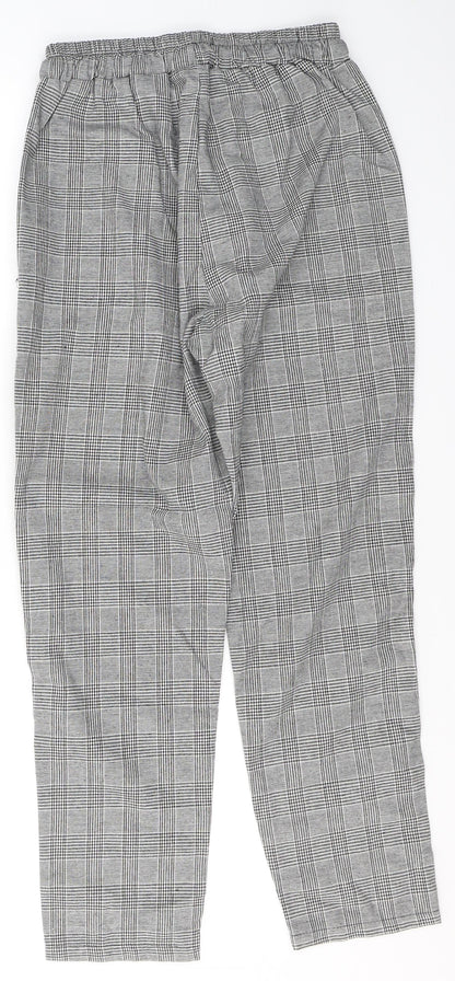 Preworn Womens Black Plaid Polyester Trousers  Size M L28 in Regular