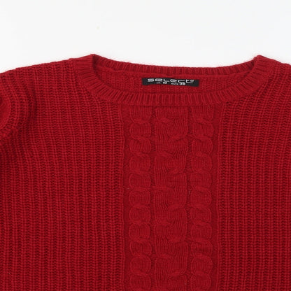 Select Womens Red Round Neck  Acrylic Pullover Jumper Size 10