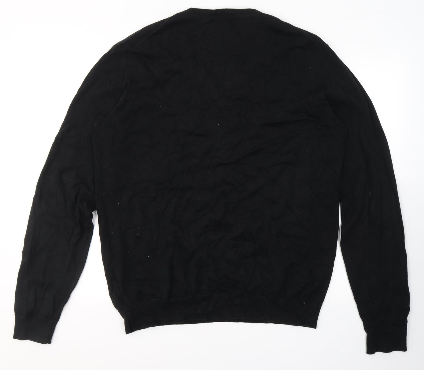 H&M Mens Black V-Neck  Cotton Pullover Jumper Size L