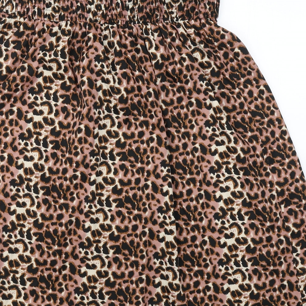 Ocean Club Womens Beige Animal Print Polyester Fit & Flare  Size 10  Off the Shoulder Pullover - Beach dress