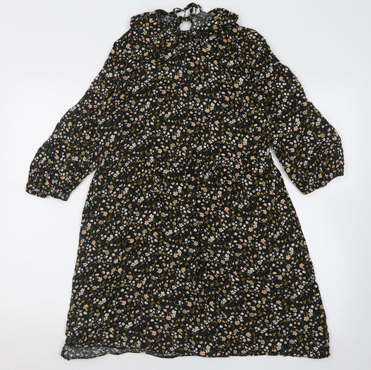 prmark Womens Black Floral Viscose A-Line  Size 10  Collared Tie
