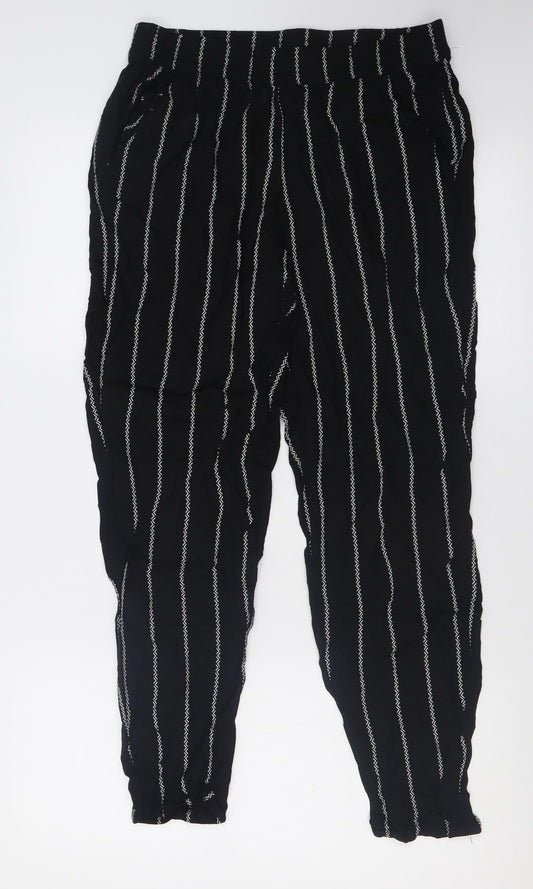 H&M Womens Black Striped Viscose Trousers  Size 10 L26 in Regular