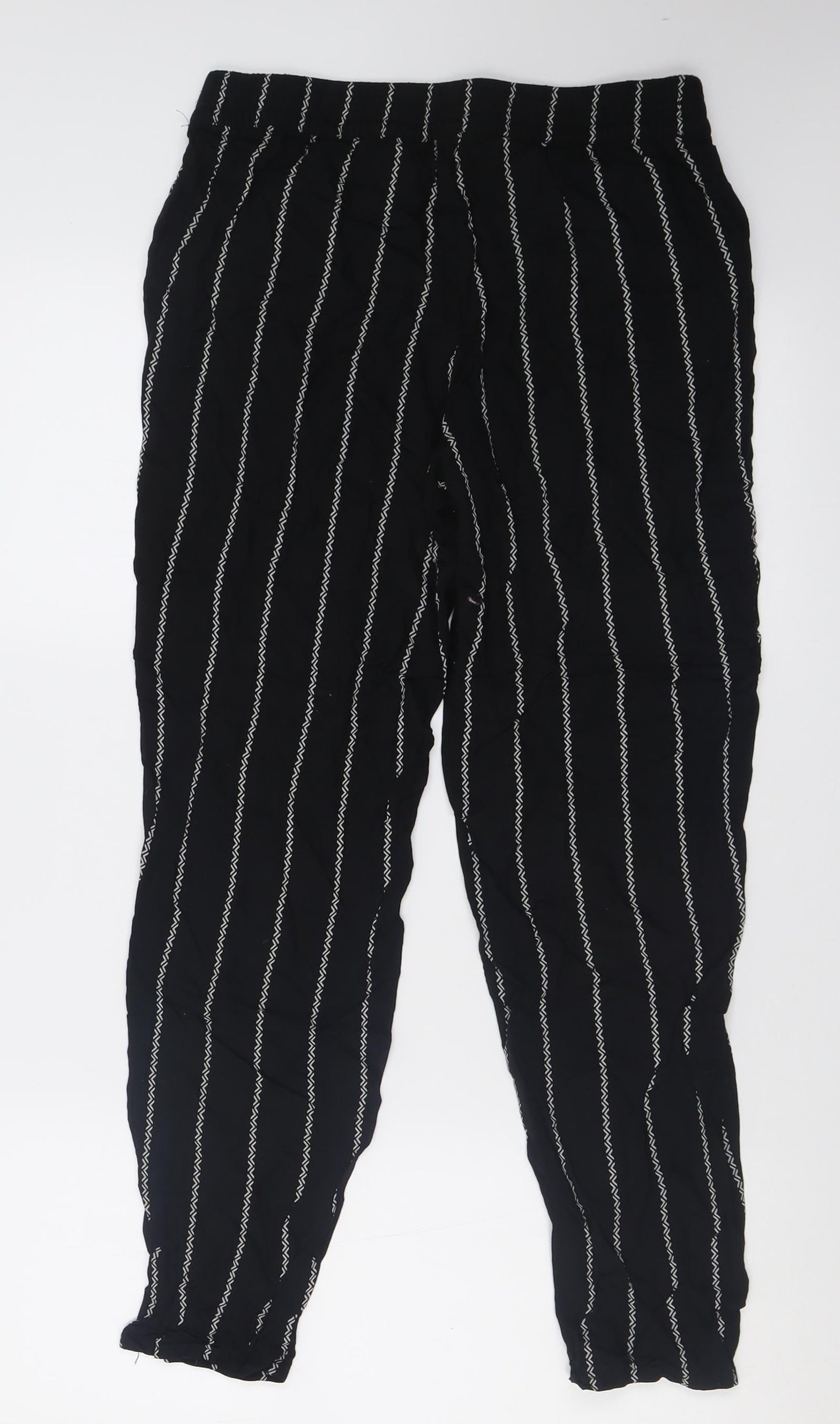 H&M Womens Black Striped Viscose Trousers  Size 10 L26 in Regular