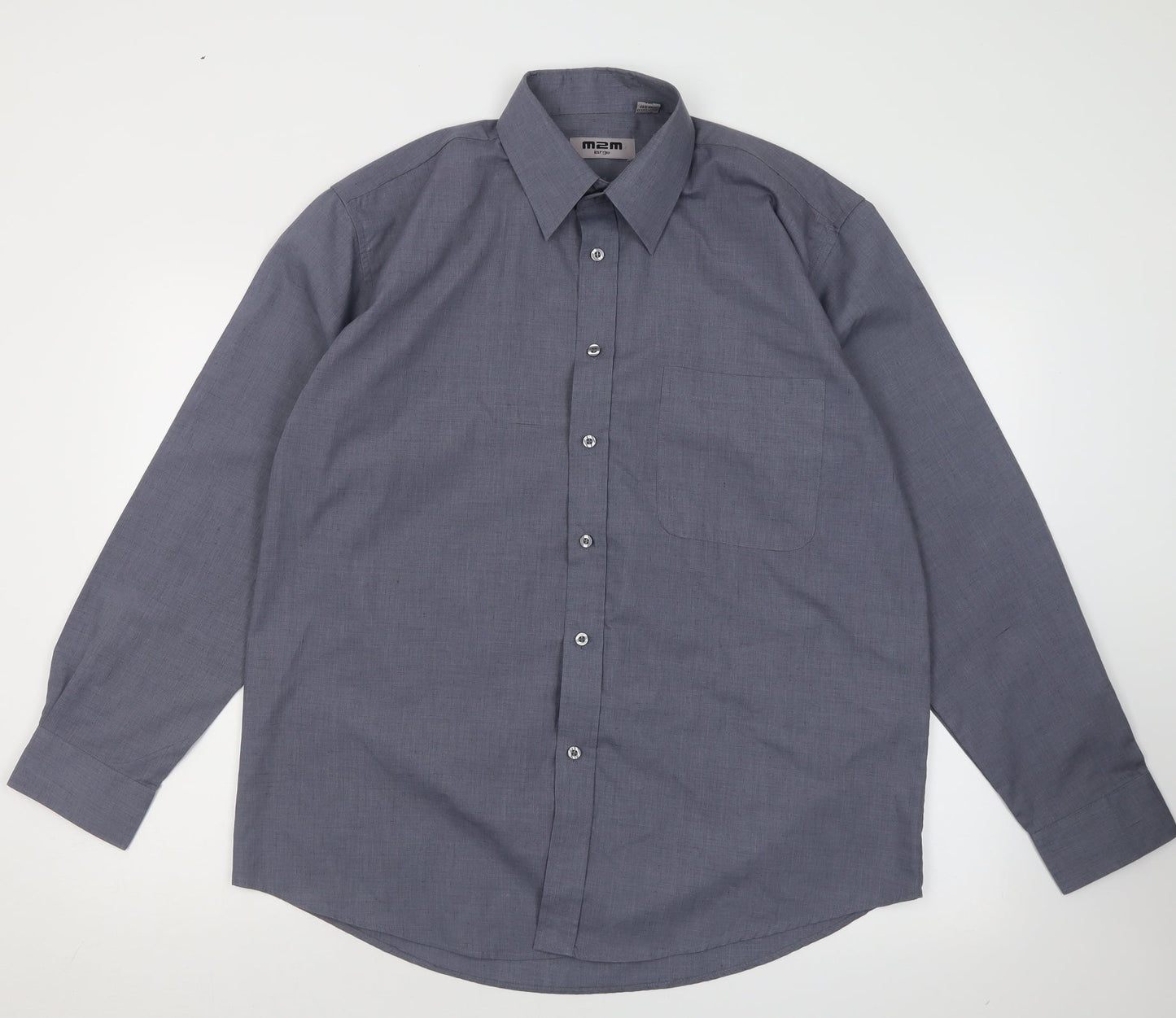M2M Mens Grey  Polyester  Button-Up Size L Collared Button