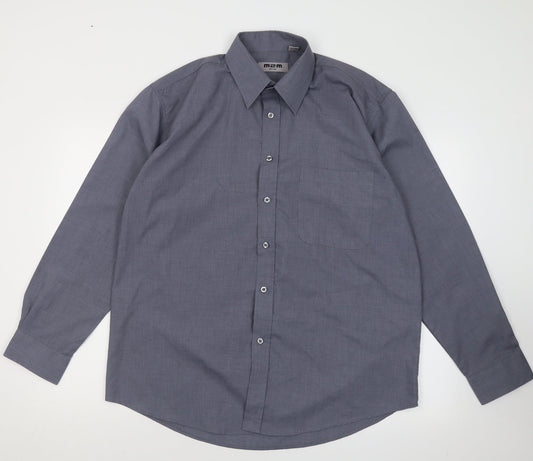 M2M Mens Grey  Polyester  Button-Up Size L Collared Button