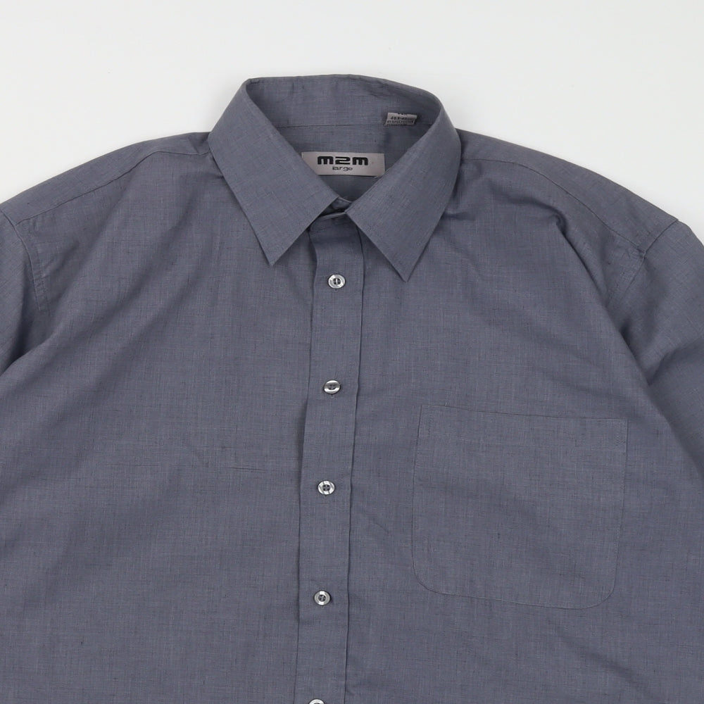 M2M Mens Grey  Polyester  Button-Up Size L Collared Button
