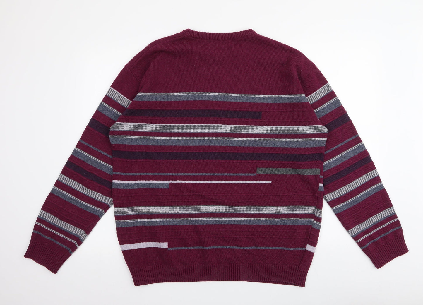 Dunnes Stores Womens Red Round Neck Striped Cotton Pullover Jumper Size L