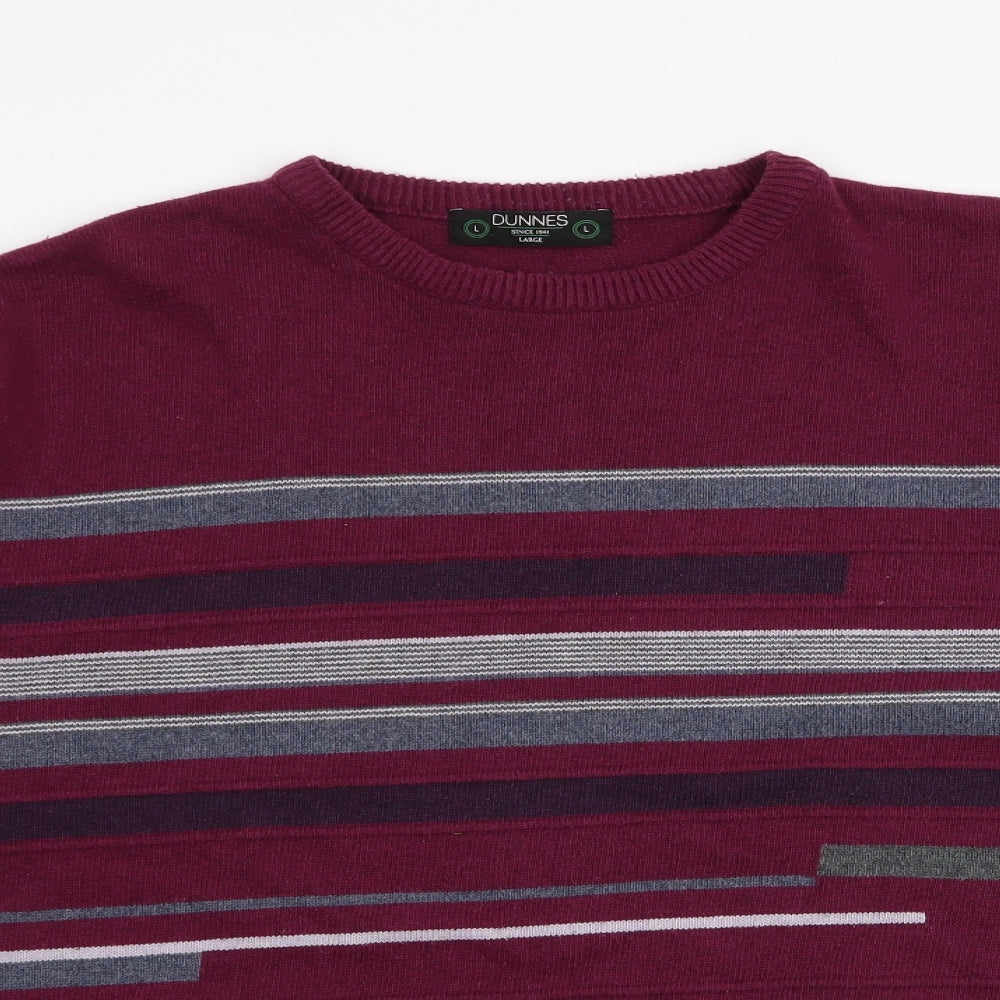 Dunnes Stores Womens Red Round Neck Striped Cotton Pullover Jumper Size L