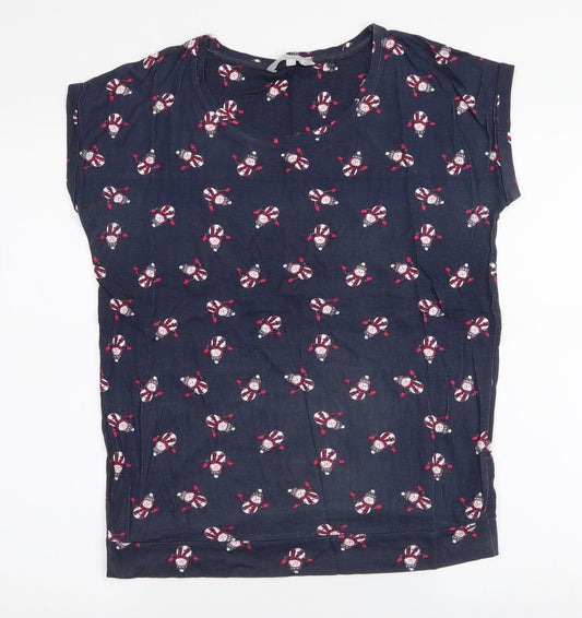 Red Herring Womens Blue  Cotton Jersey T-Shirt Size 12 Round Neck - Snowman